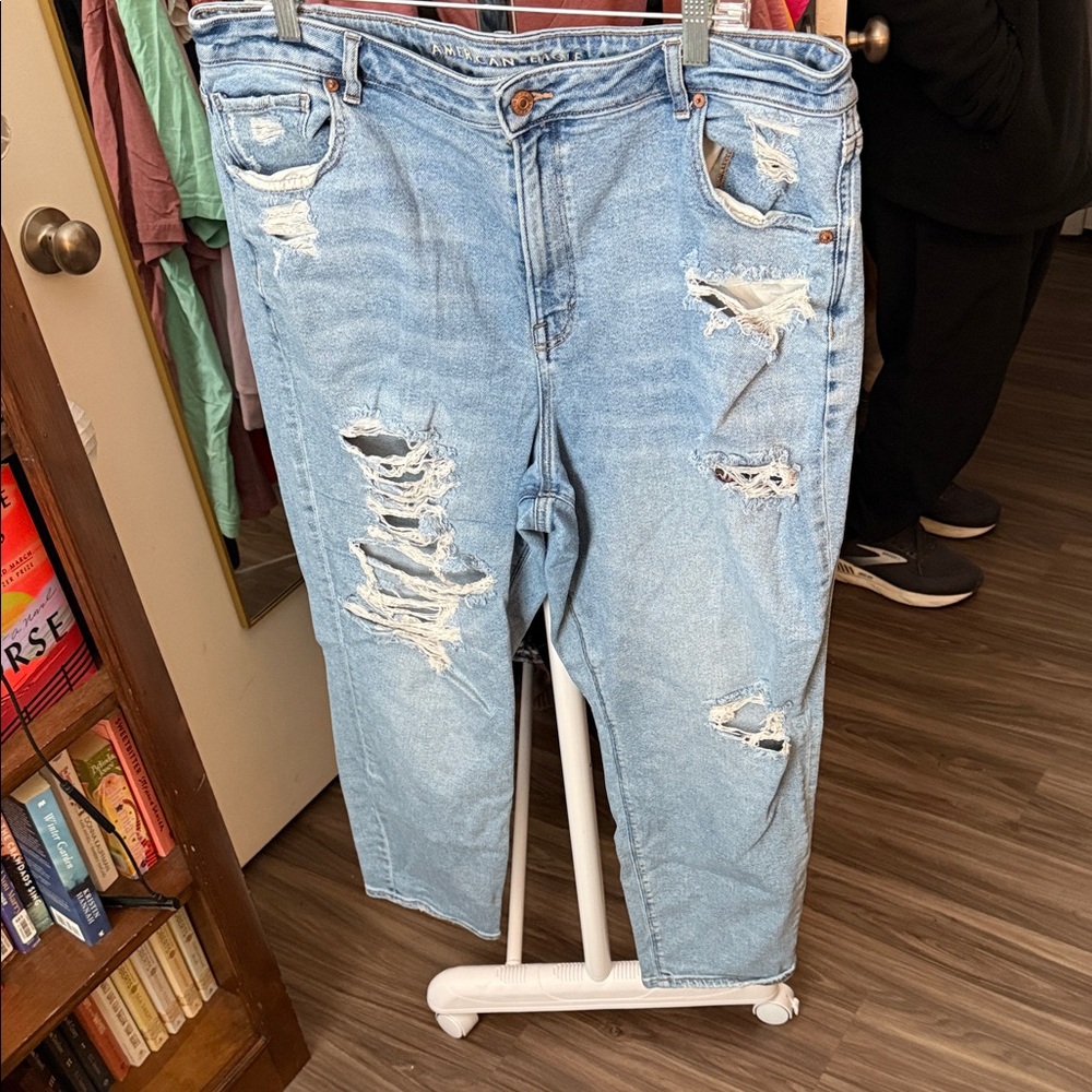 American Eagle Outfitters Light Blue Distressed Straight Leg Jeans